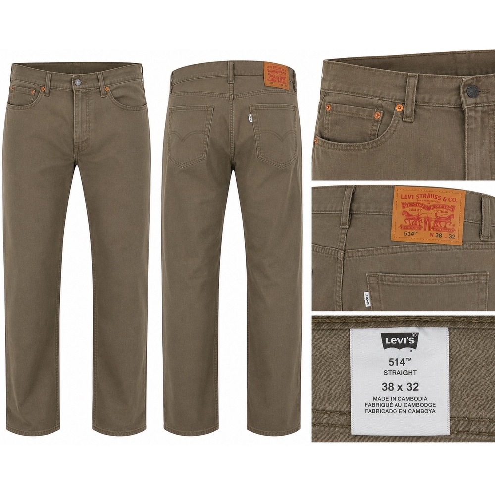 Levis 514 Straight Fit Pants Mens 38x32 Brown‎ Canvas Workwear Cotton Jeans